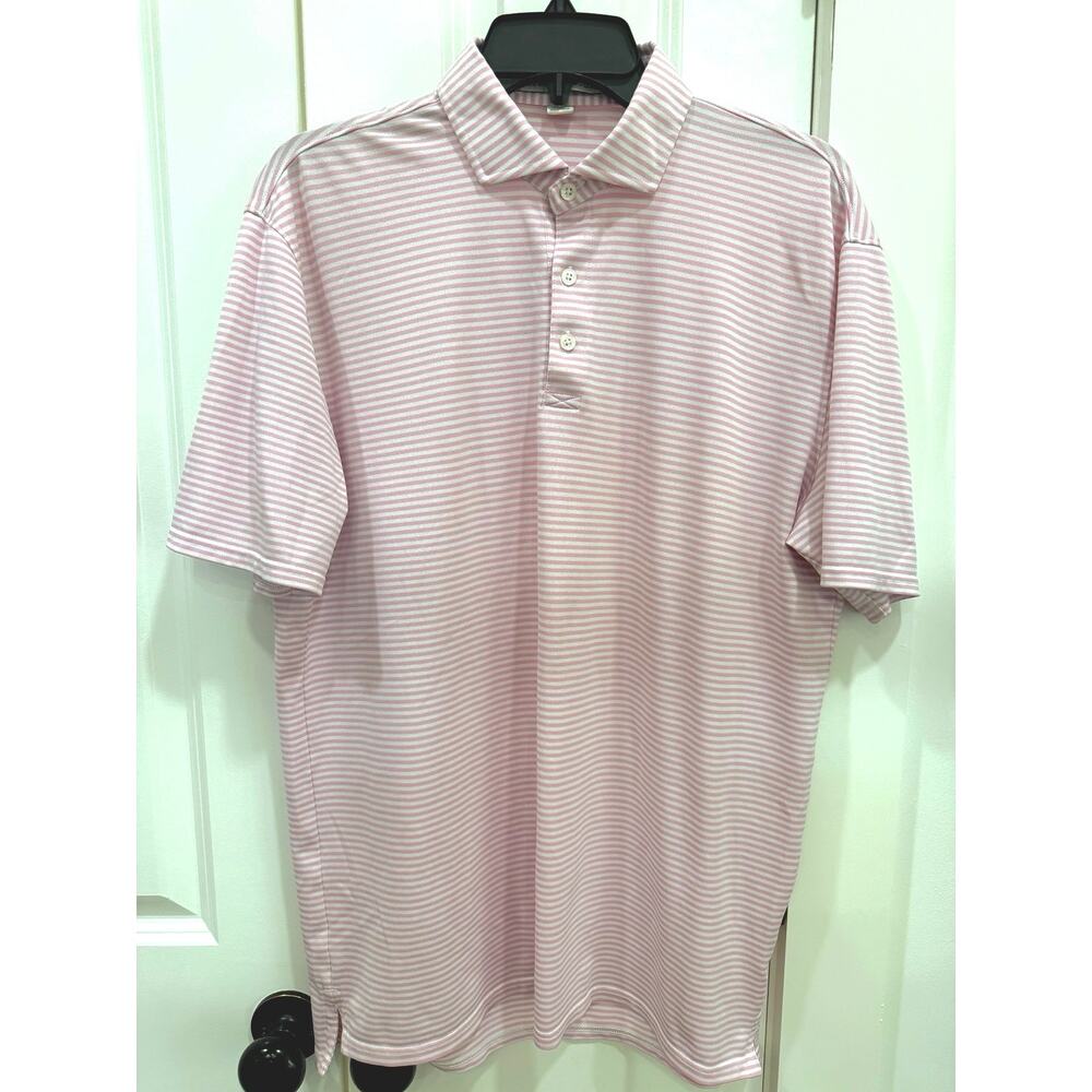 Holderness & Bourne Men’s Pink Striped Golf Polo Shirt Performance Size L